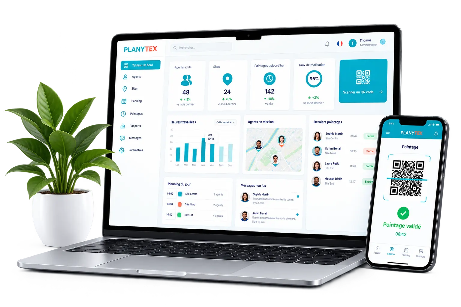 Interface Planytex pour gérer une équipe de nettoyage